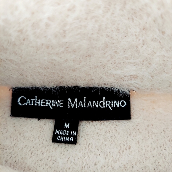 Catherine Malandrino Eyelash Knit Mockneck Sweater Cream Women Medium Fuzzy EUC - Picture 3 of 15